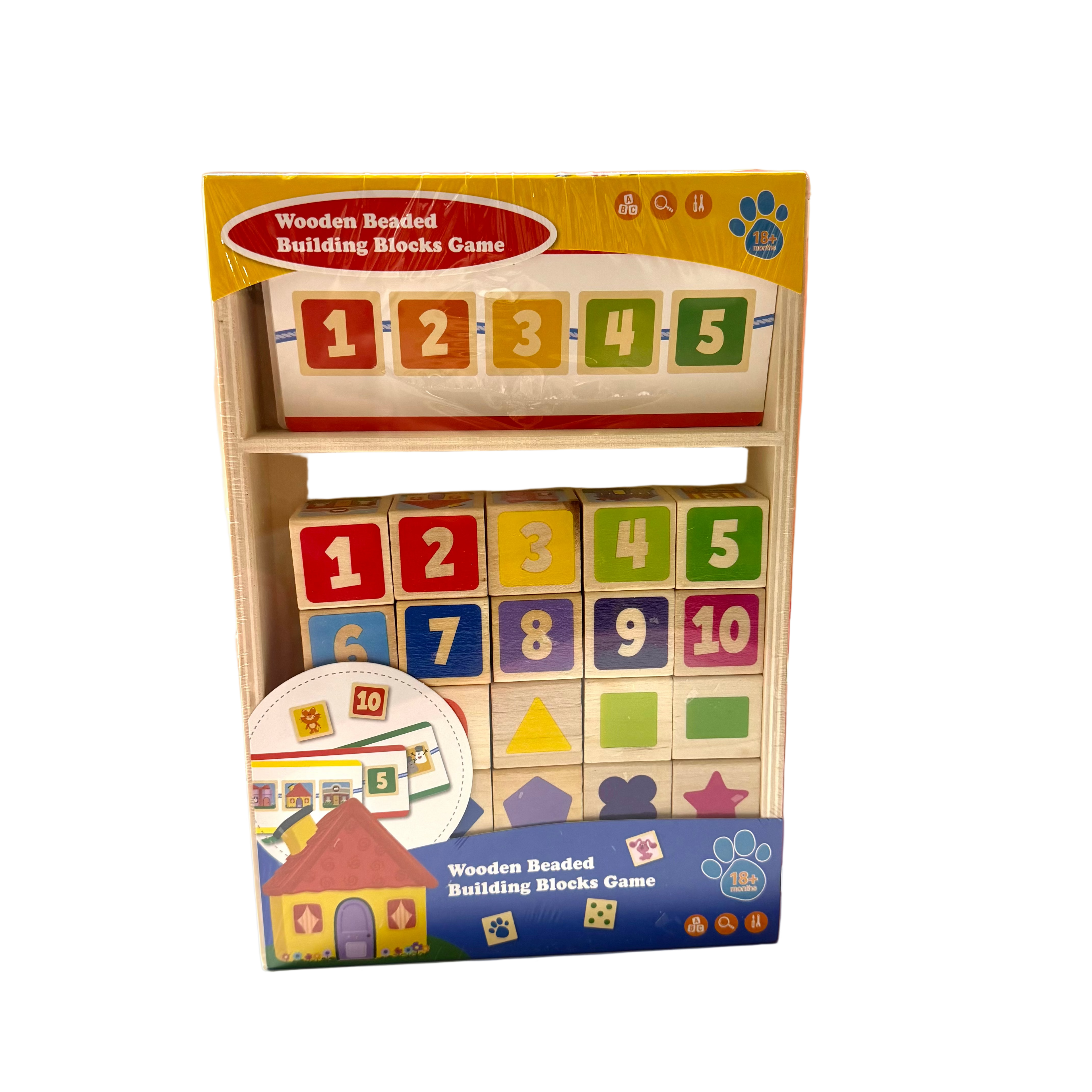Children's toy set with numbered and shape blocks.