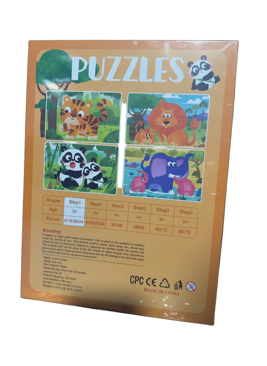 Puzzle packaging with cartoon animals 